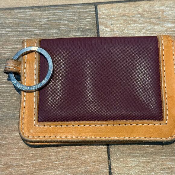 Jon Hart ID Wallet Keychain Maroon Coated Canvas & Leather Monogrammed - Picture 3 of 5